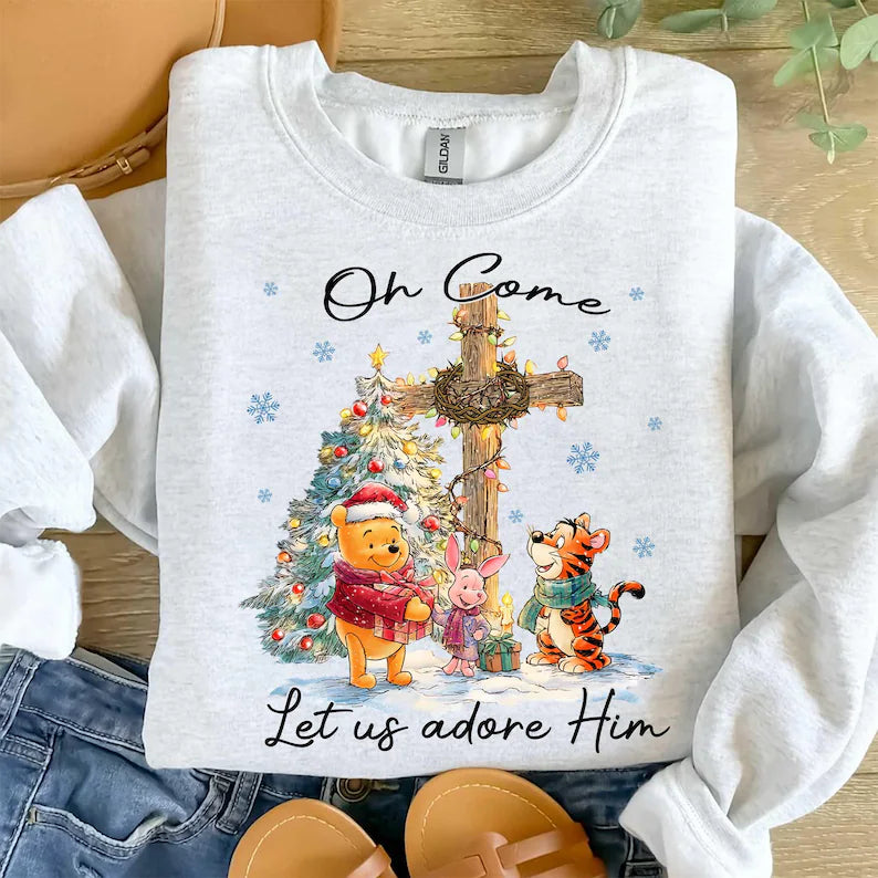 Pooh oh let us come adore him sweatshirt