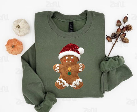 Faux yarn gingerbread man sweatshirt