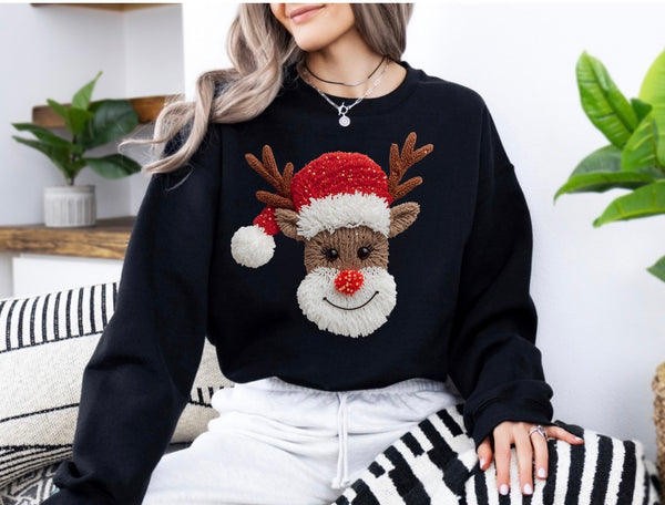 Faux yarn reindeer sweatshirt