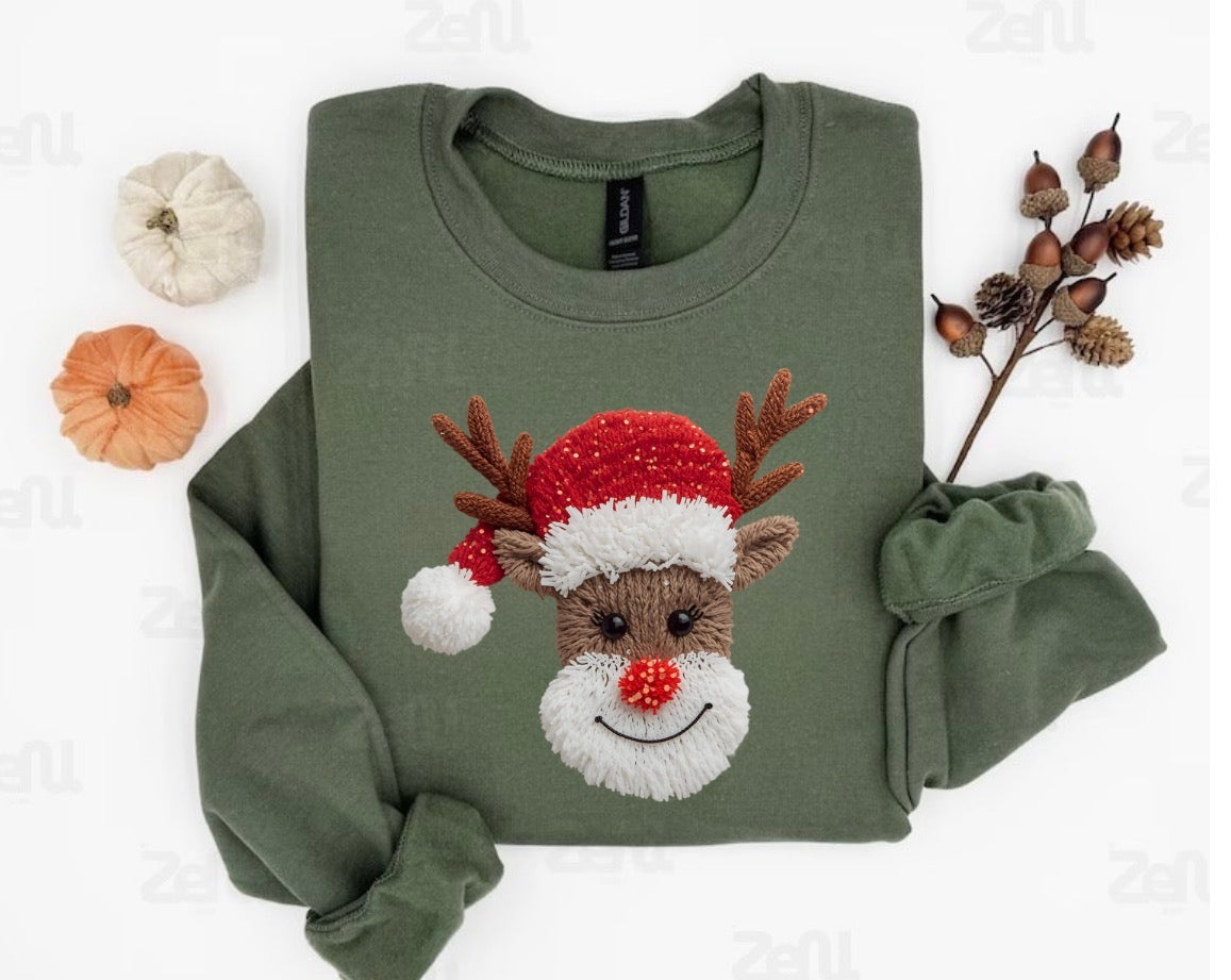 Faux yarn reindeer sweatshirt