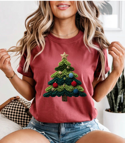 Faux plush Christmas tree comfort color tee