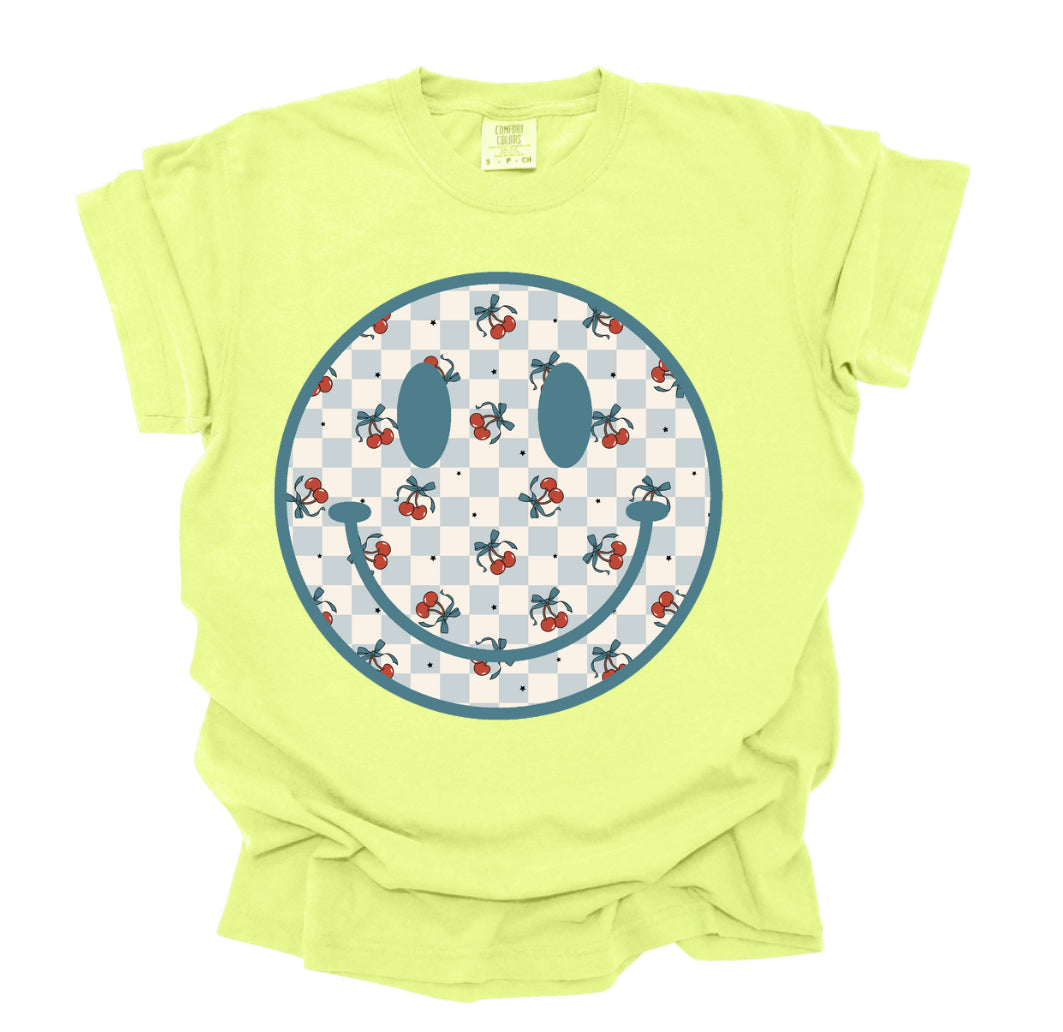 COMFORT COLORS Plaid Cherry smiley