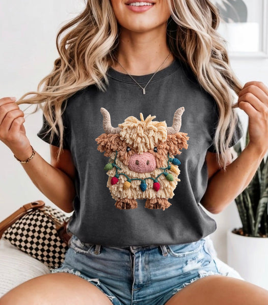 Plush Christmas cow comfort color tee