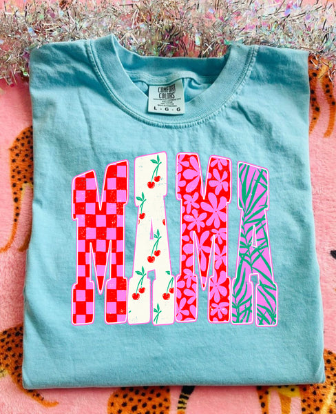 Checkered cherry mama tee