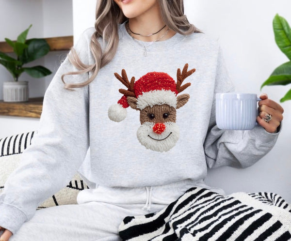 Faux yarn reindeer sweatshirt