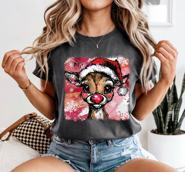 Cute reindeer comfort color tee