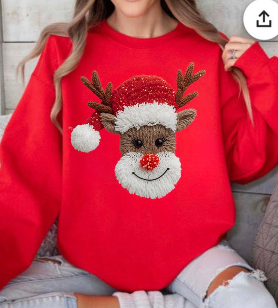 Faux yarn reindeer sweatshirt