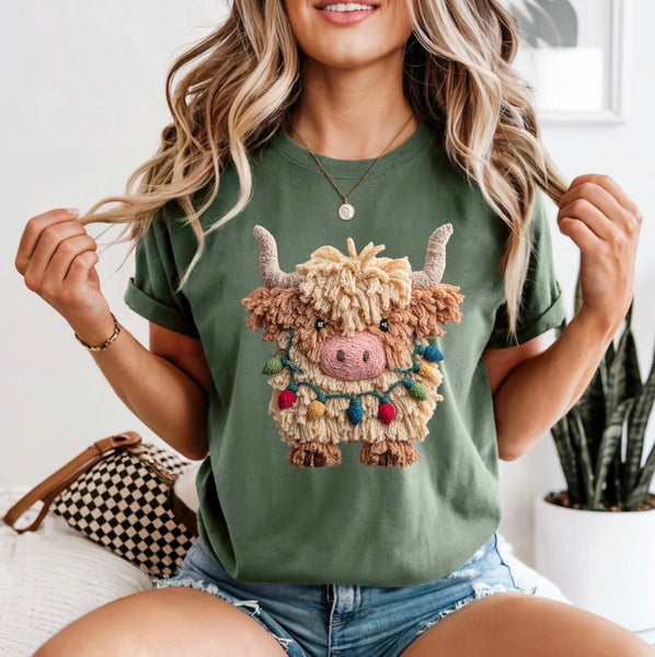 Plush Christmas cow comfort color tee