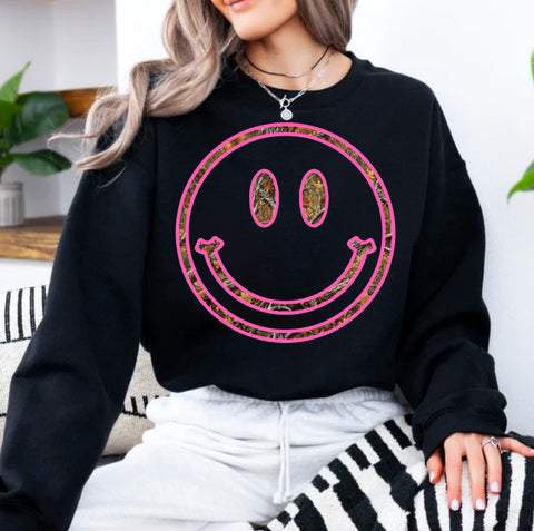 Camo and pink smiley face