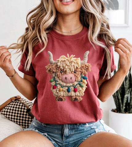 Plush Christmas cow comfort color tee