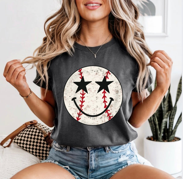 Baseball smiley face comfort color