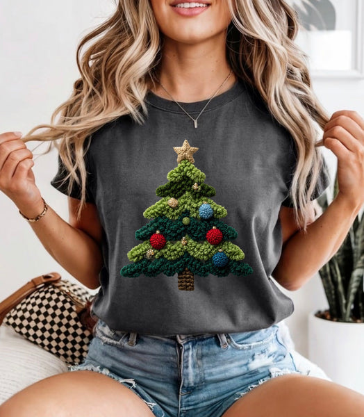 Faux plush Christmas tree comfort color tee