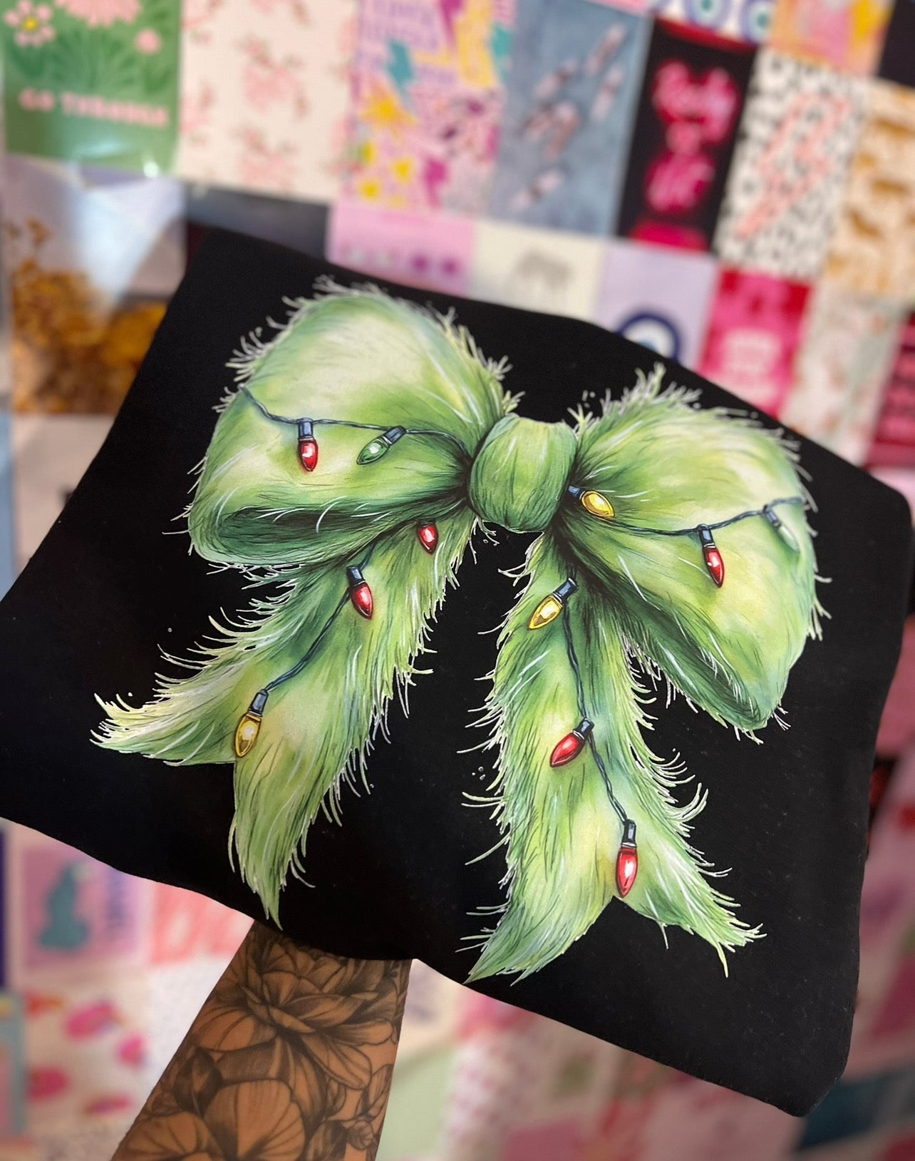 Grinch green bow sweatshirt